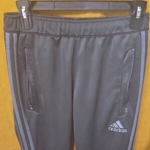 Adidas Black Track Pants with Gray Stripes